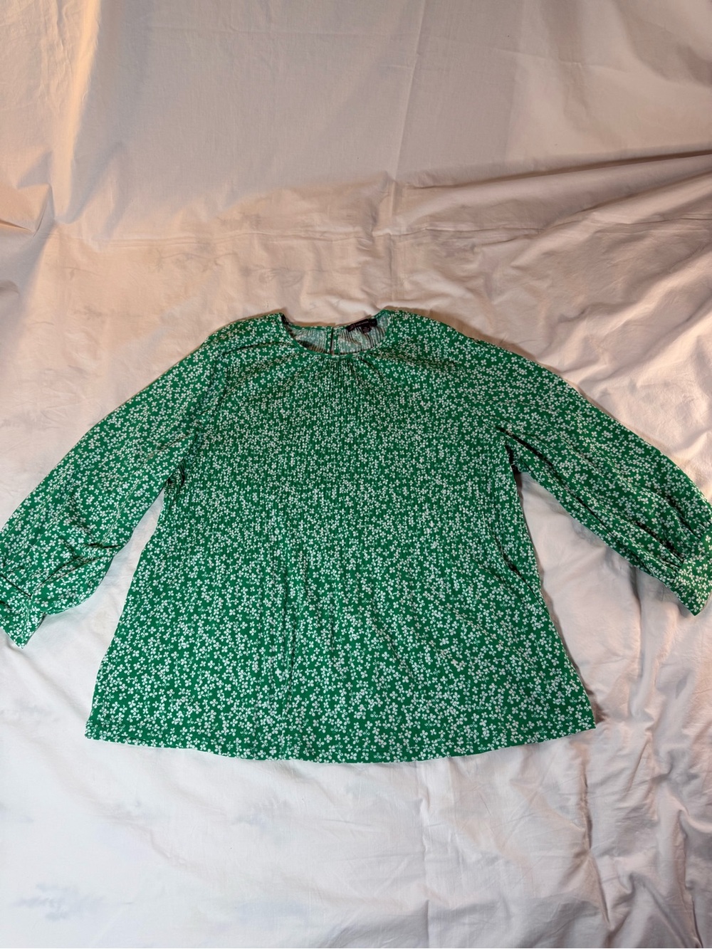 Adrianna Papell Green Floral Print 3/4 Sleeve Blouse